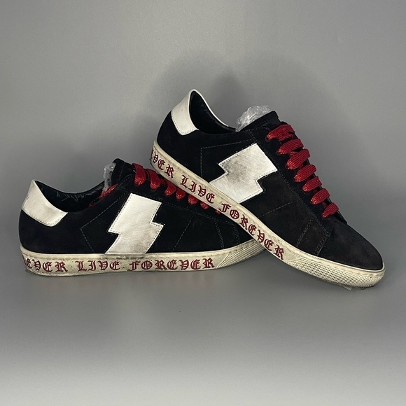 Amiri Viper Sneakers Black Suede Red Glitter LIVE FOREVER EU 38 Unisex - Picture 1 of 9